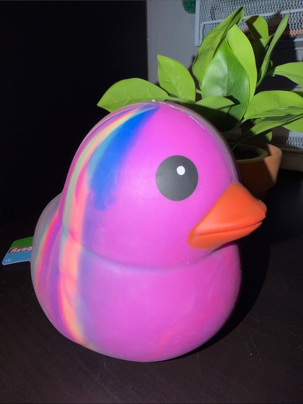 Squeeze Purple Rainbow Squishy Duck with Orange Beak